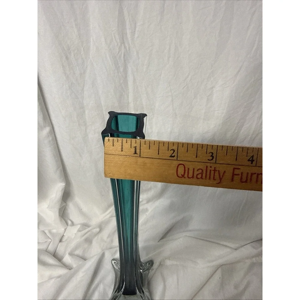 Vintage MCM Teal Sommerso Bud Table Floor Eiffel Tower Vase 16